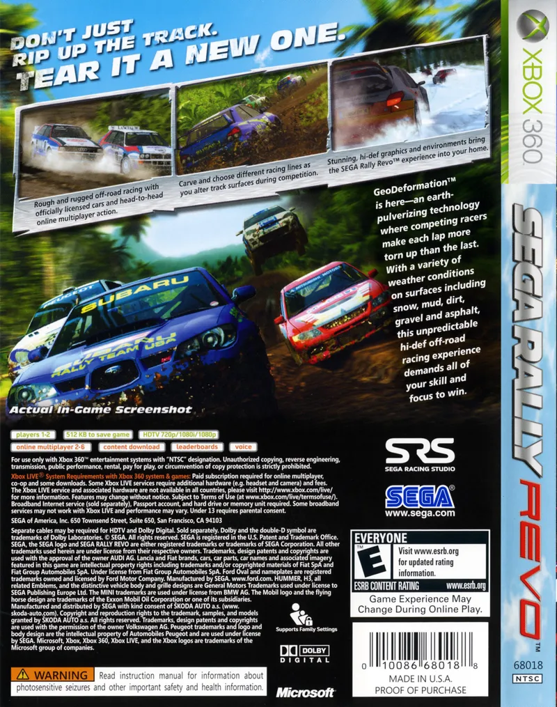 Sega Rally Revo box back
