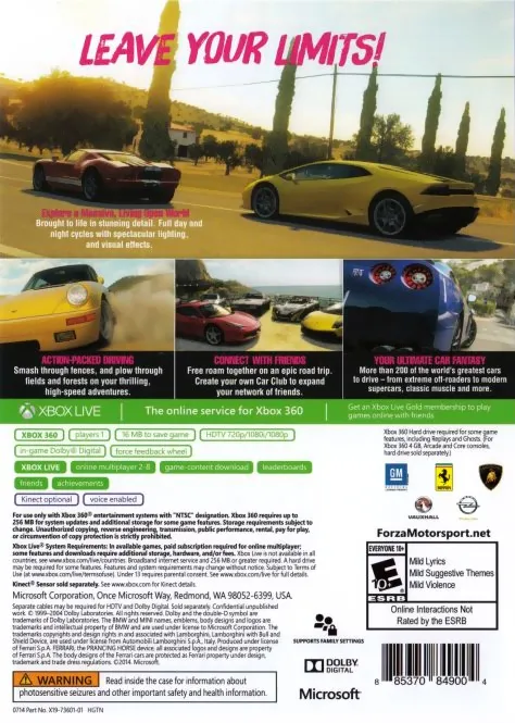Forza Horizon 2 box back