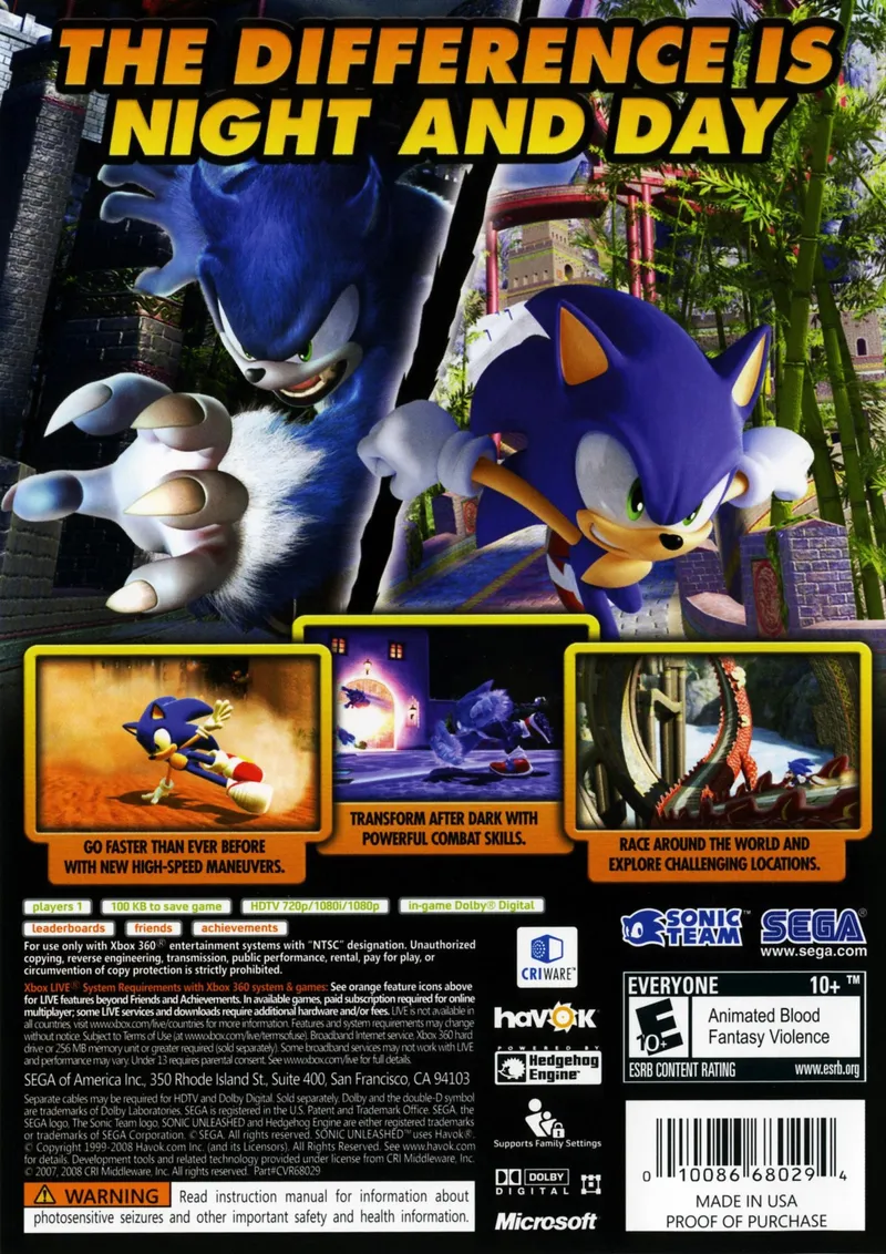 Sonic Unleashed box back