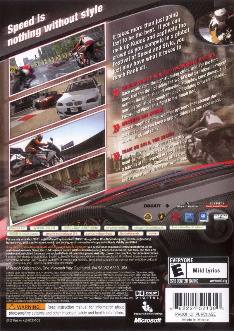 Project Gotham Racing 4 box back