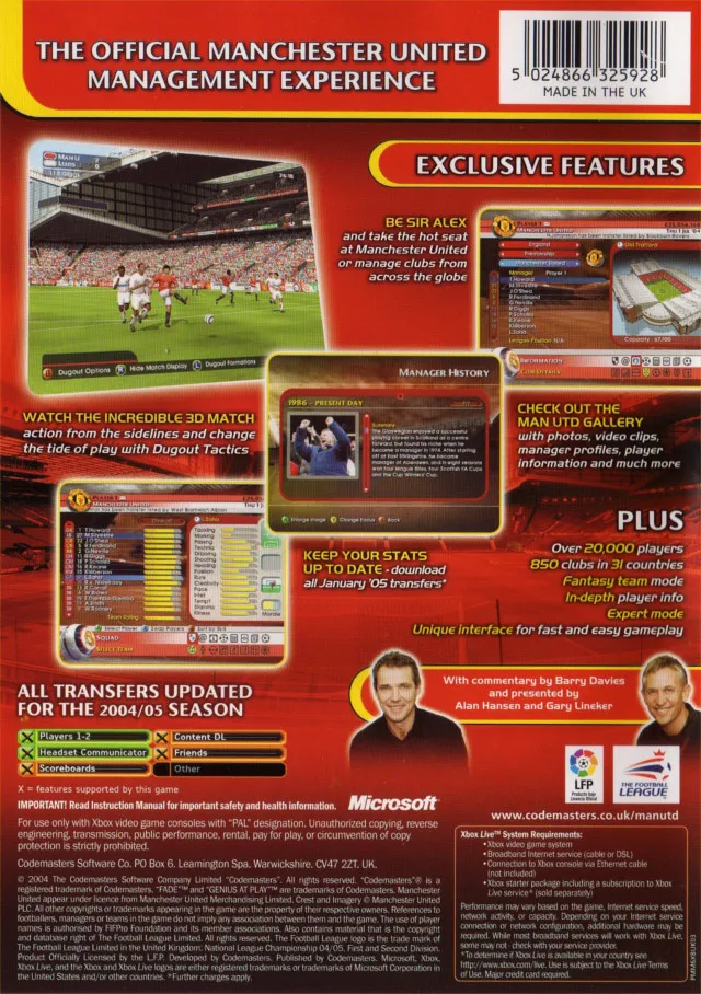 Manchester United Manager 2005 box back