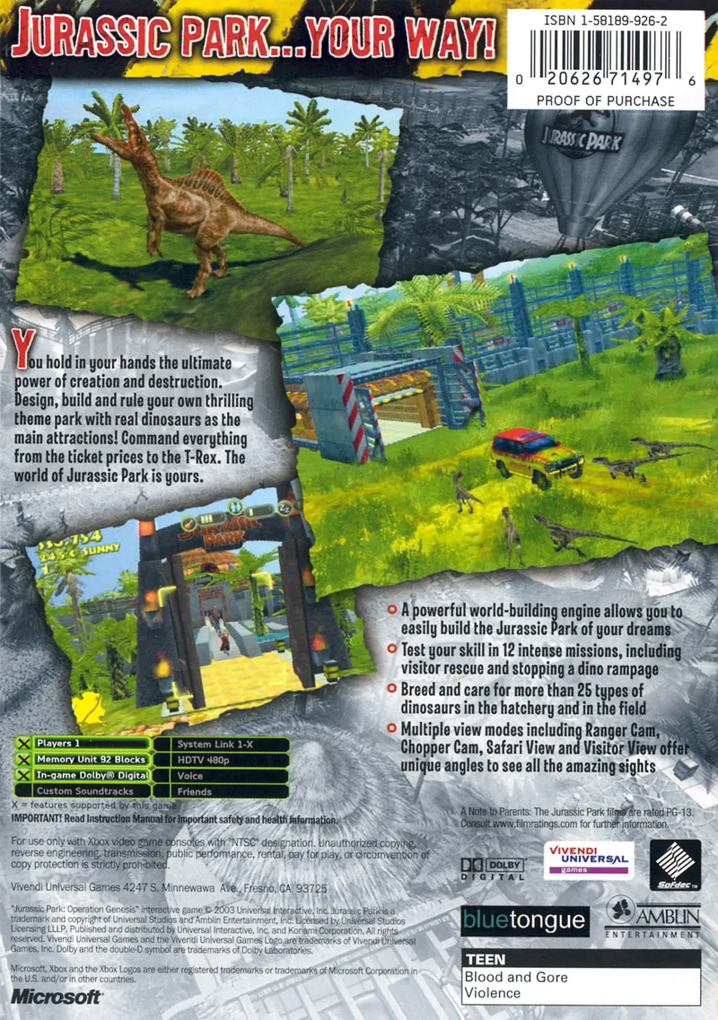 Jurassic Park: Operation Genesis box back