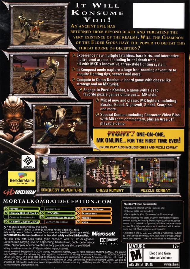 Mortal Kombat: Deception box back