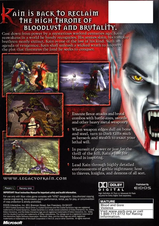 The Legacy of Kain: Blood Omen 2 box back