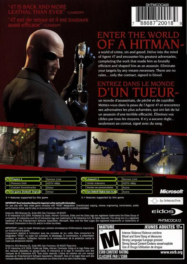 Hitman: Contracts box back