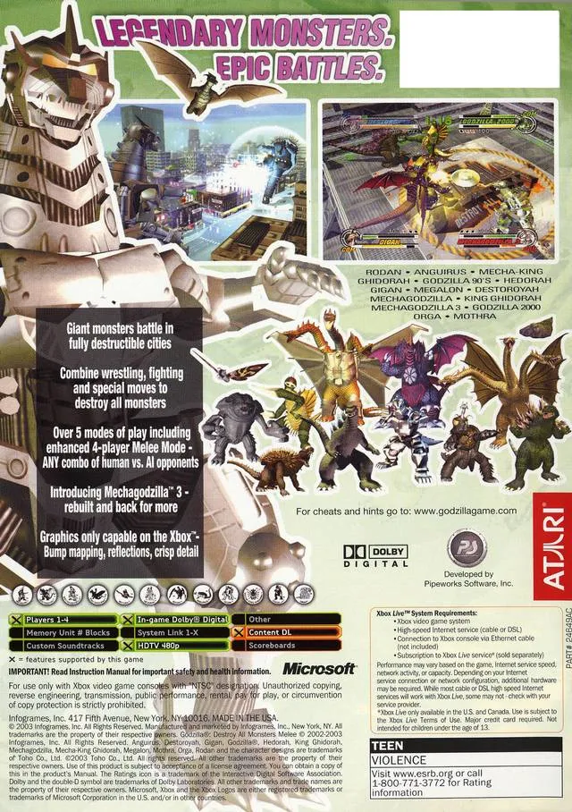 Godzilla: Destroy All Monsters Melee box back