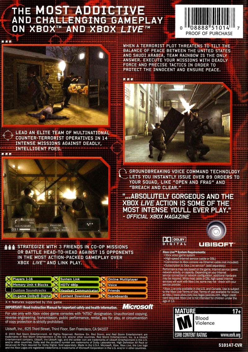 Tom Clancy's Rainbow Six 3 box back