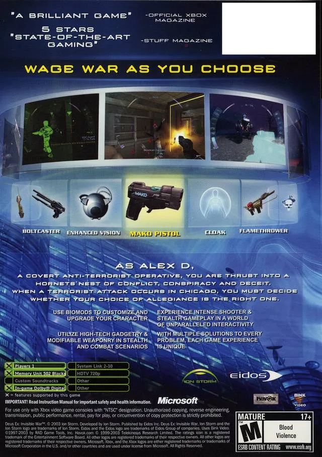 Deus Ex: Invisible War box back