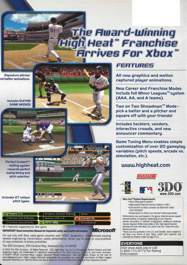 High Heat Major League Baseball 2004 box back