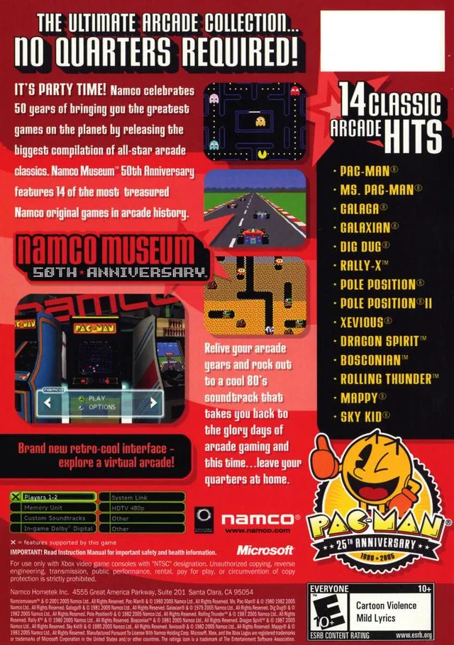 Namco Museum: 50th Anniversary Arcade Collection box back