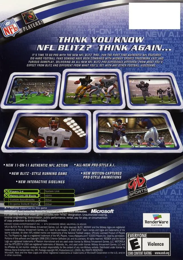 NFL Blitz Pro box back