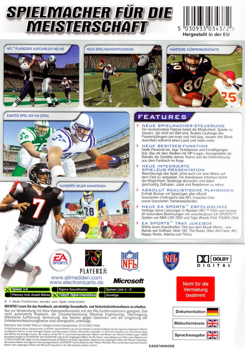 Madden NFL 2004 box back