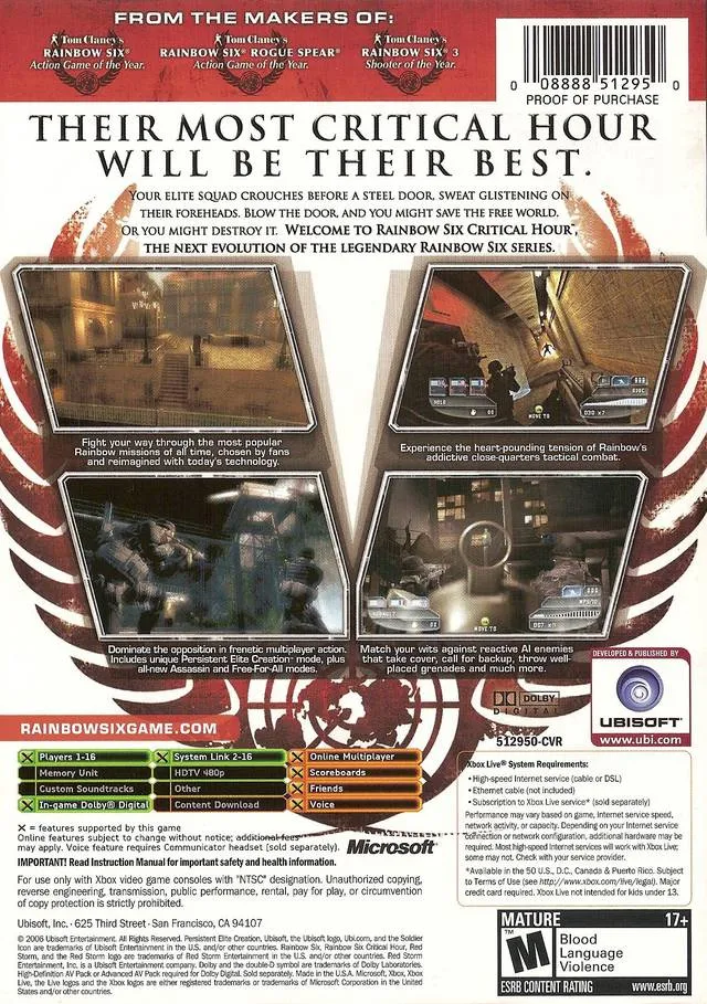 Rainbow Six: Critical Hour box back