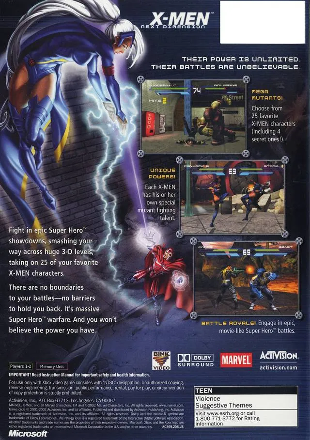 X-Men: Next Dimension box back