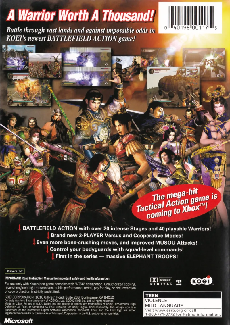 Dynasty Warriors 3 box back
