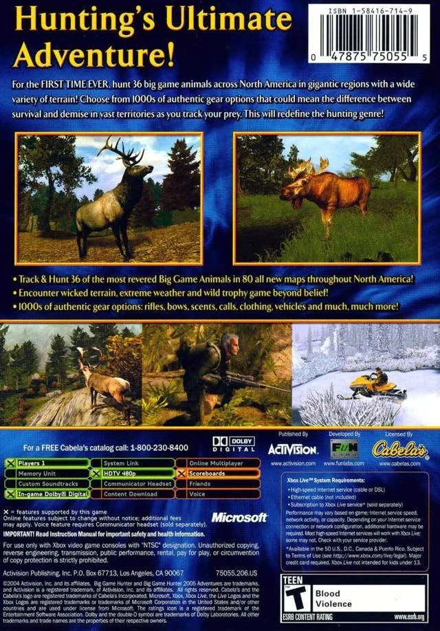 Cabela's Big Game Hunter 2005 Adventures box back
