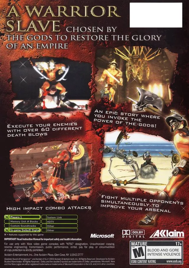 Gladiator: Sword of Vengeance box back