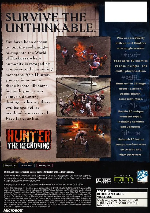 Hunter: The Reckoning box back
