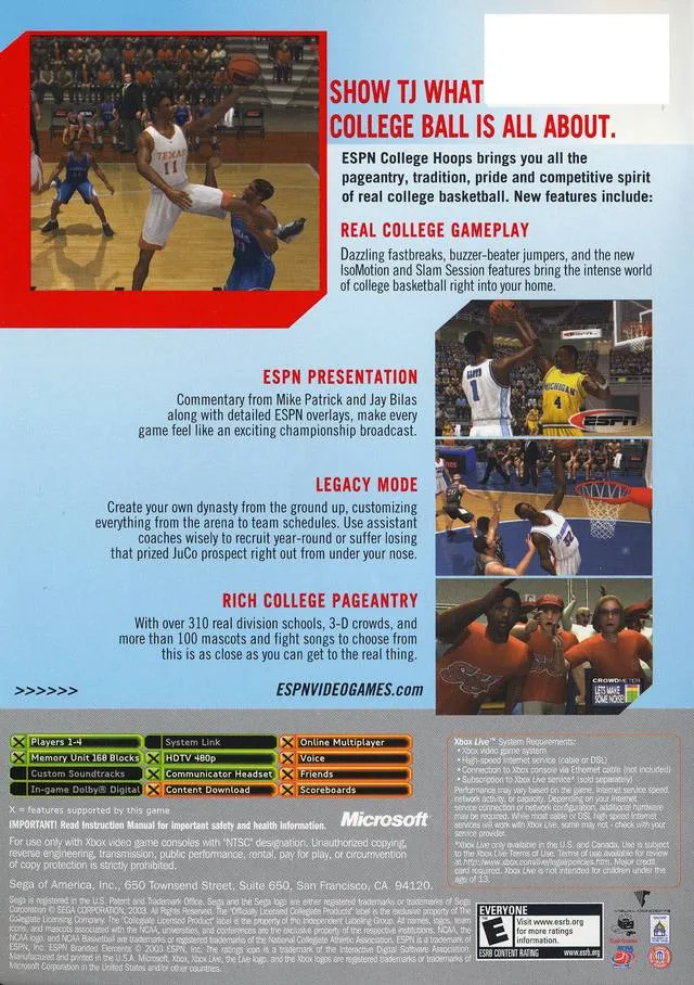 ESPN College Hoops 2K4 box back