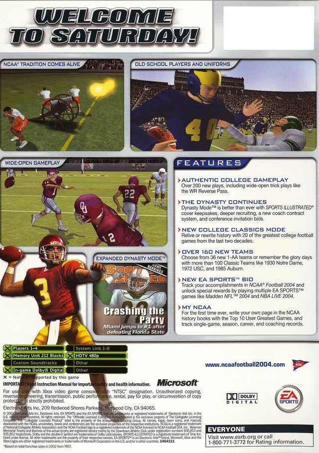 NCAA Football 2004 box back