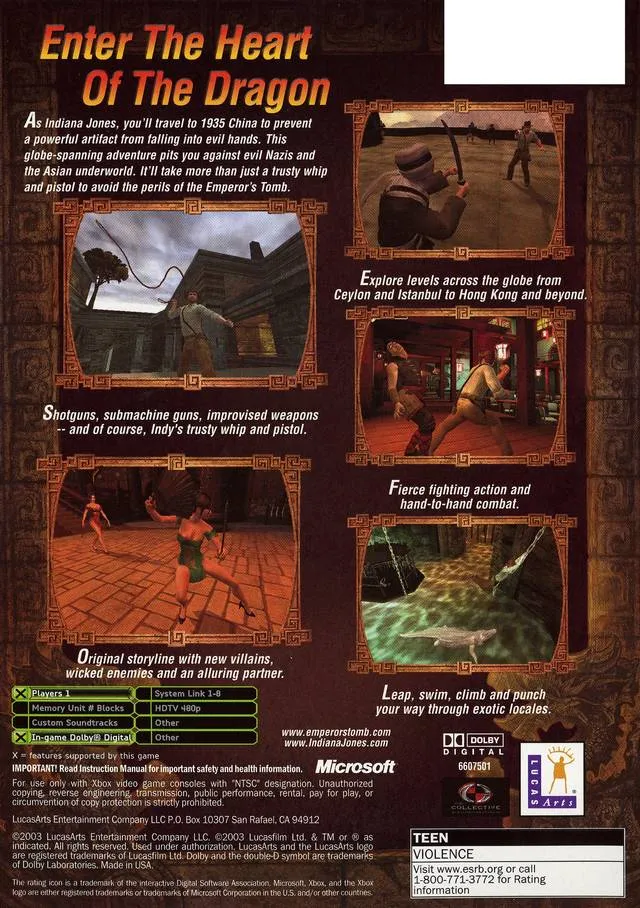 Indiana Jones and the Emperor's Tomb box back