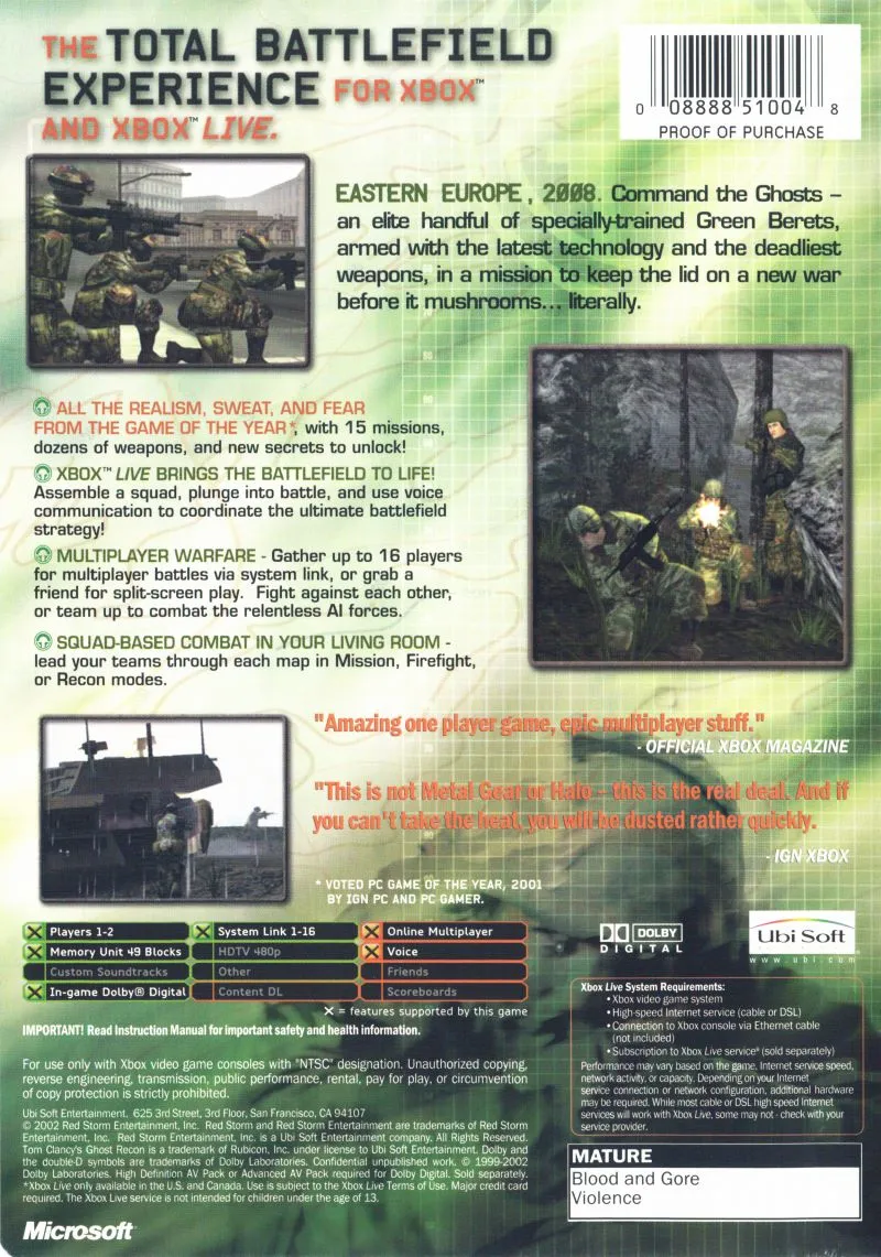 Tom Clancy's Ghost Recon box back