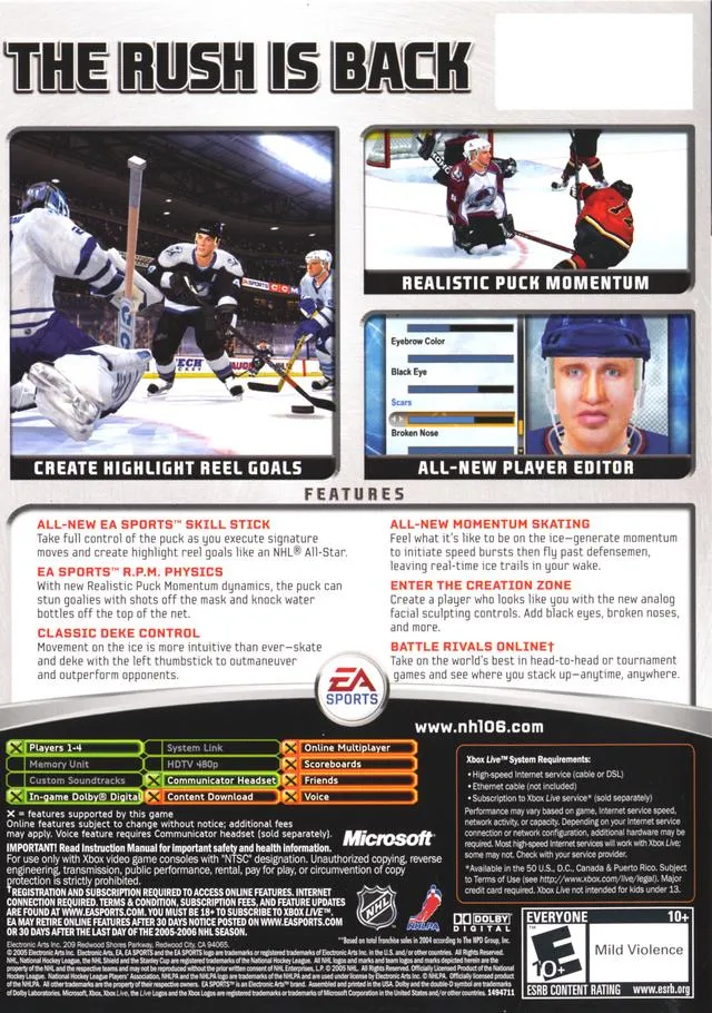 NHL 06 box back
