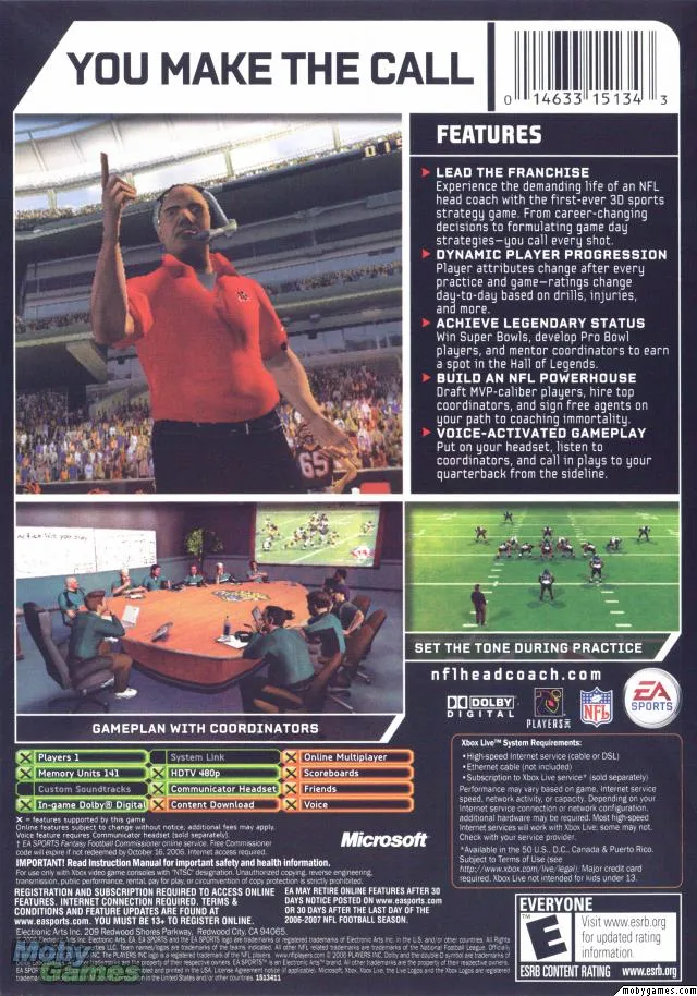 NFL Head Coach box back