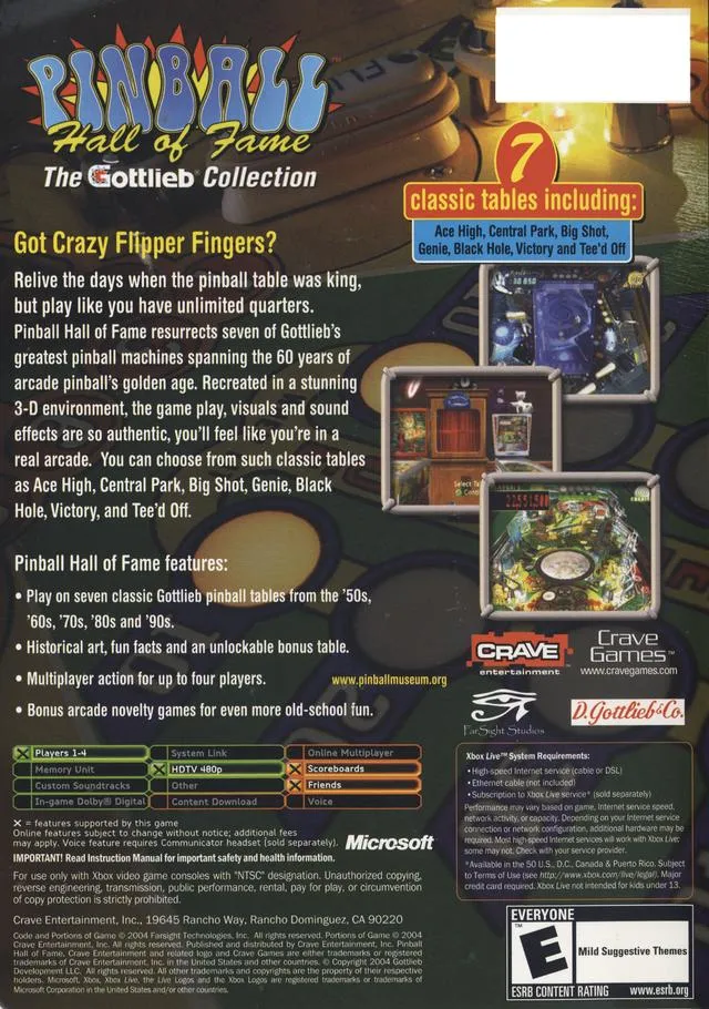 Pinball Hall of Fame: The Gottlieb Collection box back