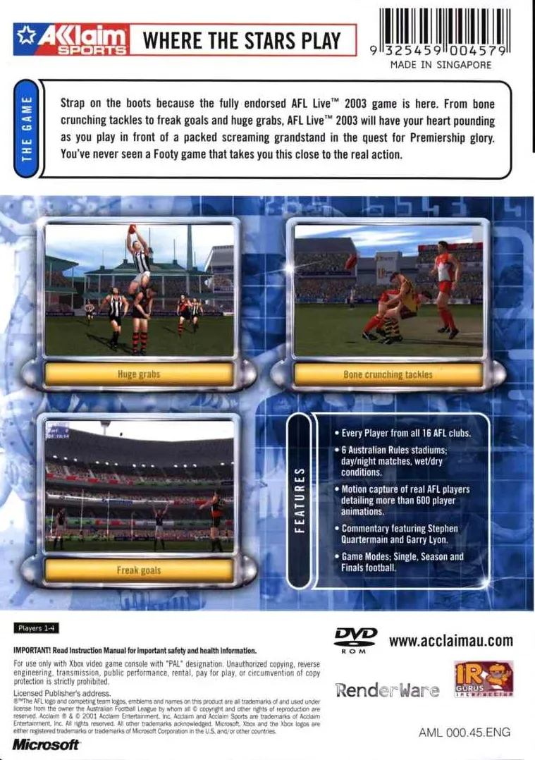 AFL Live 2003 box back