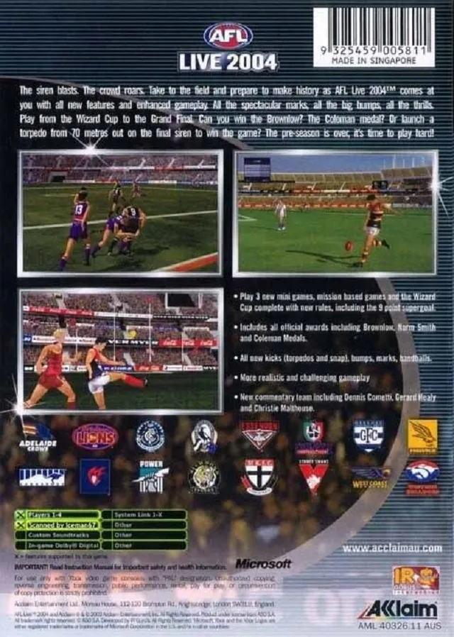 AFL Live 2004 box back