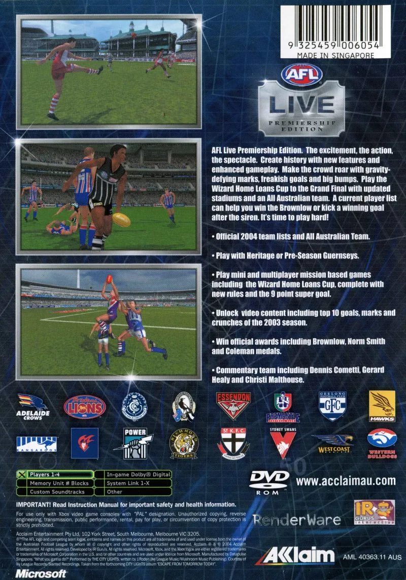 AFL Live Premiership Edition box back
