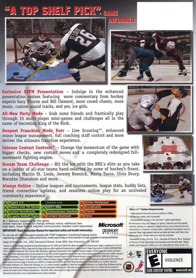 ESPN NHL 2K5 box back