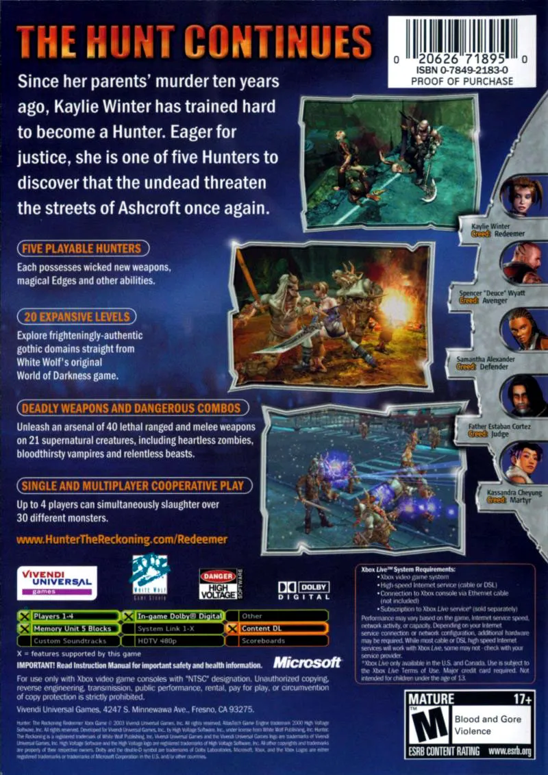 Hunter: The Reckoning: Redeemer box back