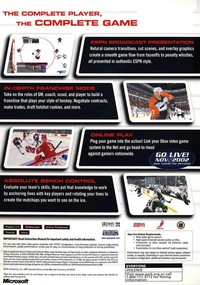 NHL 2K3 box back