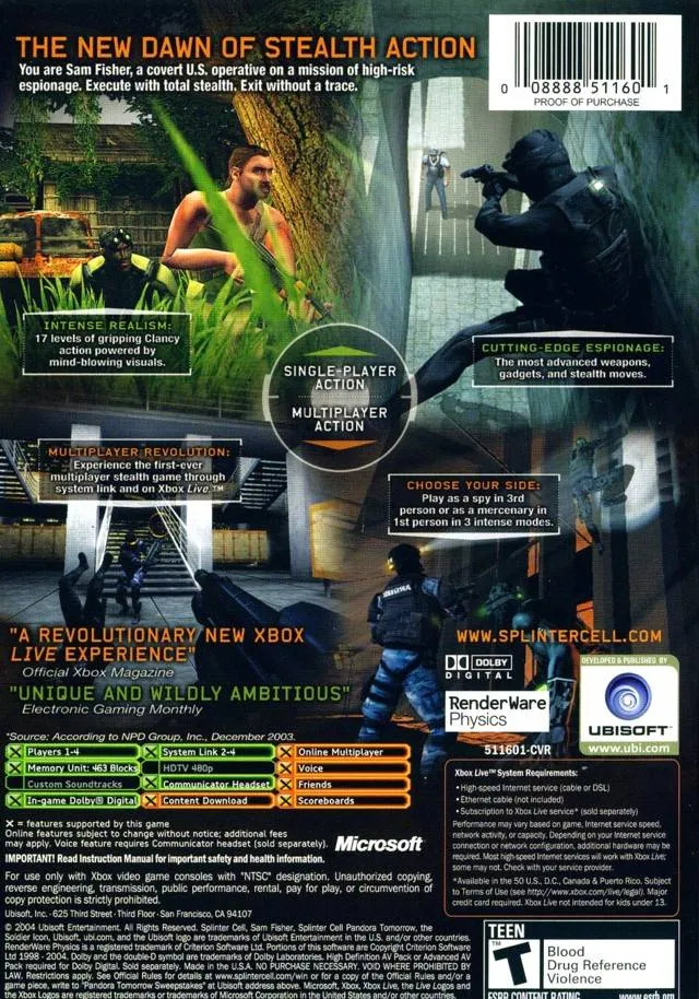 Tom Clancy's Splinter Cell: Pandora Tomorrow box back