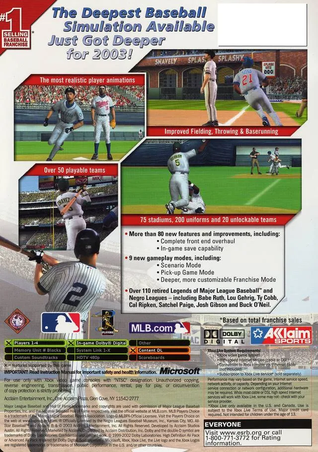 All-Star Baseball 2004 box back