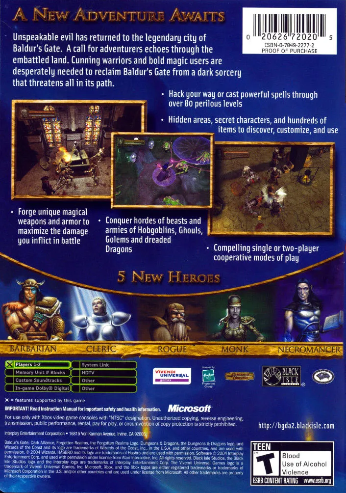 Baldur's Gate: Dark Alliance II box back