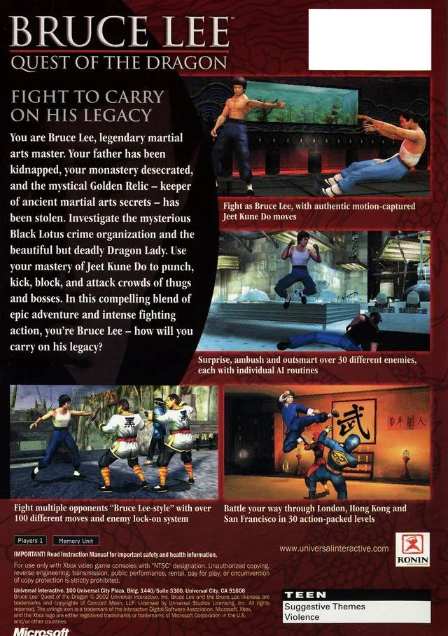 Bruce Lee: Quest of the Dragon box back