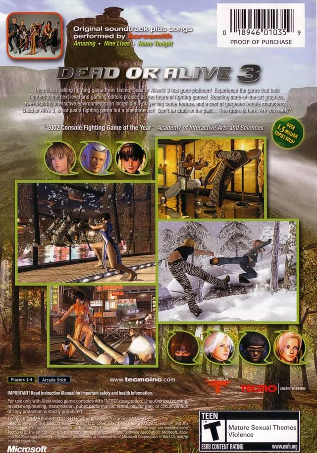 Dead or Alive 3 box back