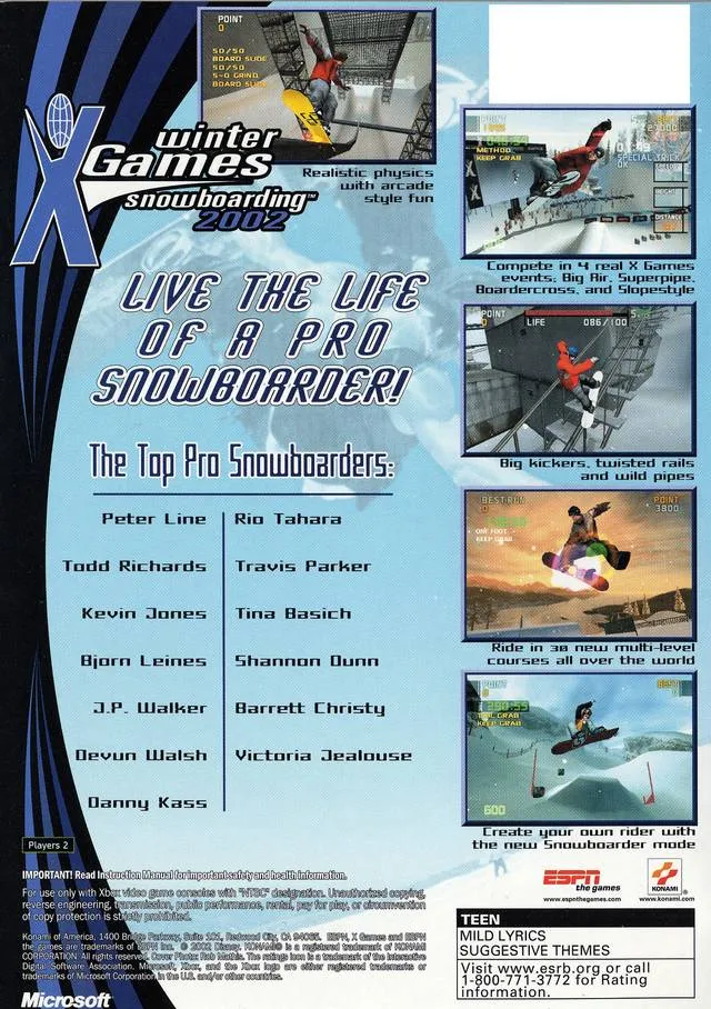 ESPN Winter X-Games Snowboarding 2002 box back