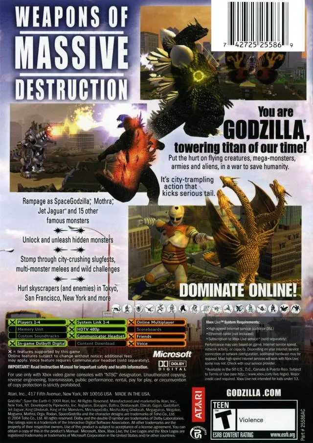 Godzilla: Save the Earth box back
