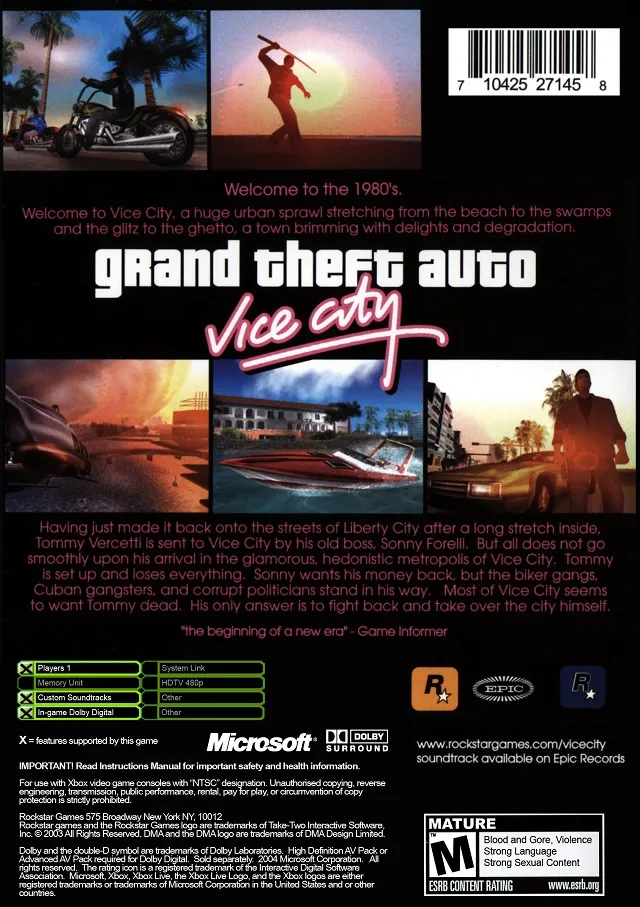 Grand Theft Auto: Vice City box back
