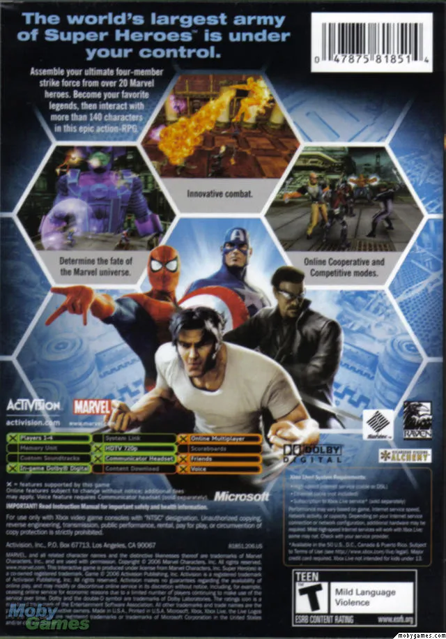 Marvel: Ultimate Alliance box back