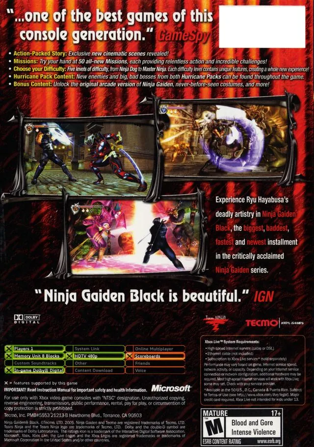 Ninja Gaiden Black box back