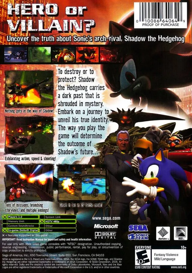 Shadow the Hedgehog box back