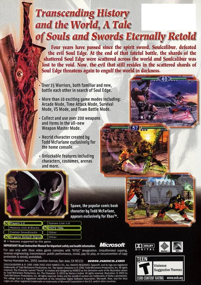SoulCalibur II box back