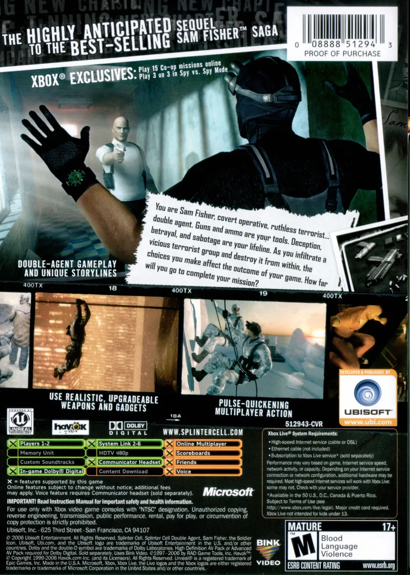 Tom Clancy's Splinter Cell: Double Agent box back