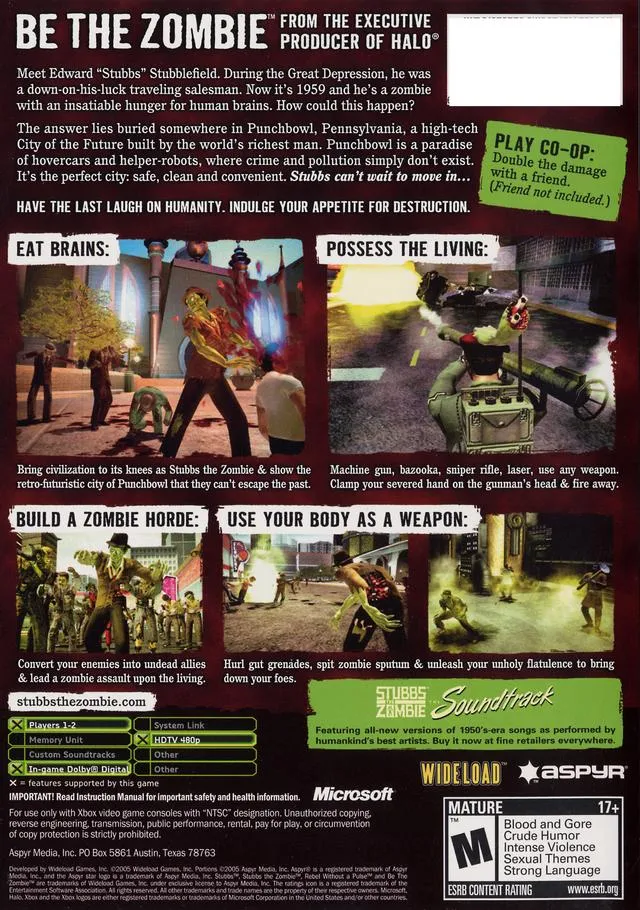 Stubbs the Zombie in Rebel Without a Pulse box back