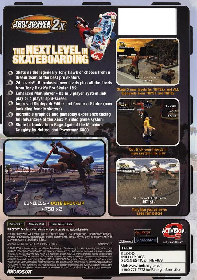 Tony Hawk's Pro Skater 2x box back
